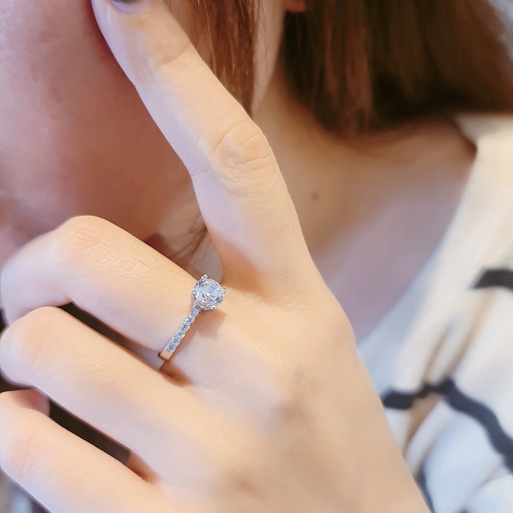 Nhẫn nữ bạc Ý 925 MiASJ N417 4 chấu nạm đá xoàng đá Cz bản mỏng thanh lịch | MiASJ
