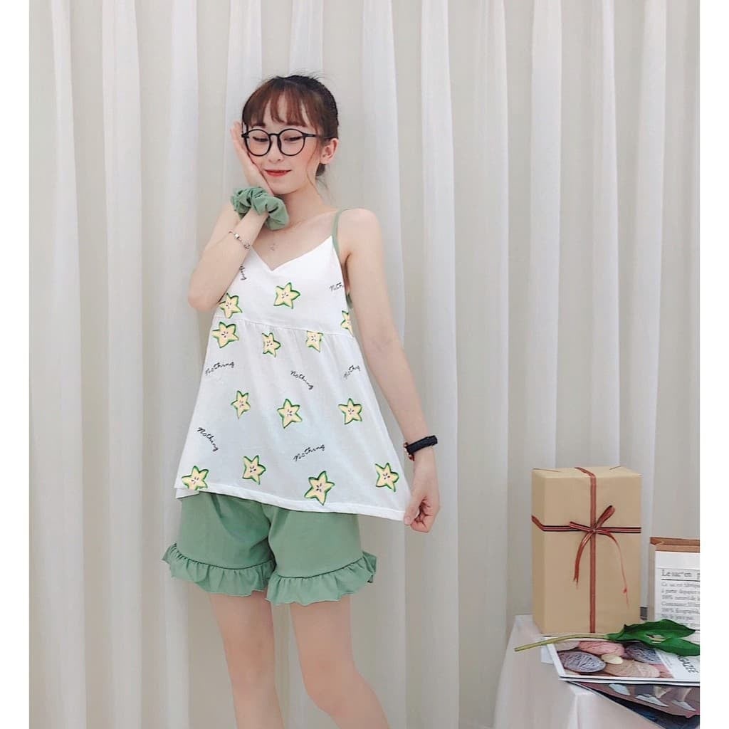 Đồ Bộ Nữ Mặc Nhà 2 Dây Xinh - Cotton Mềm Mát - Kèm Đệm Mút Ngực. | BigBuy360 - bigbuy360.vn