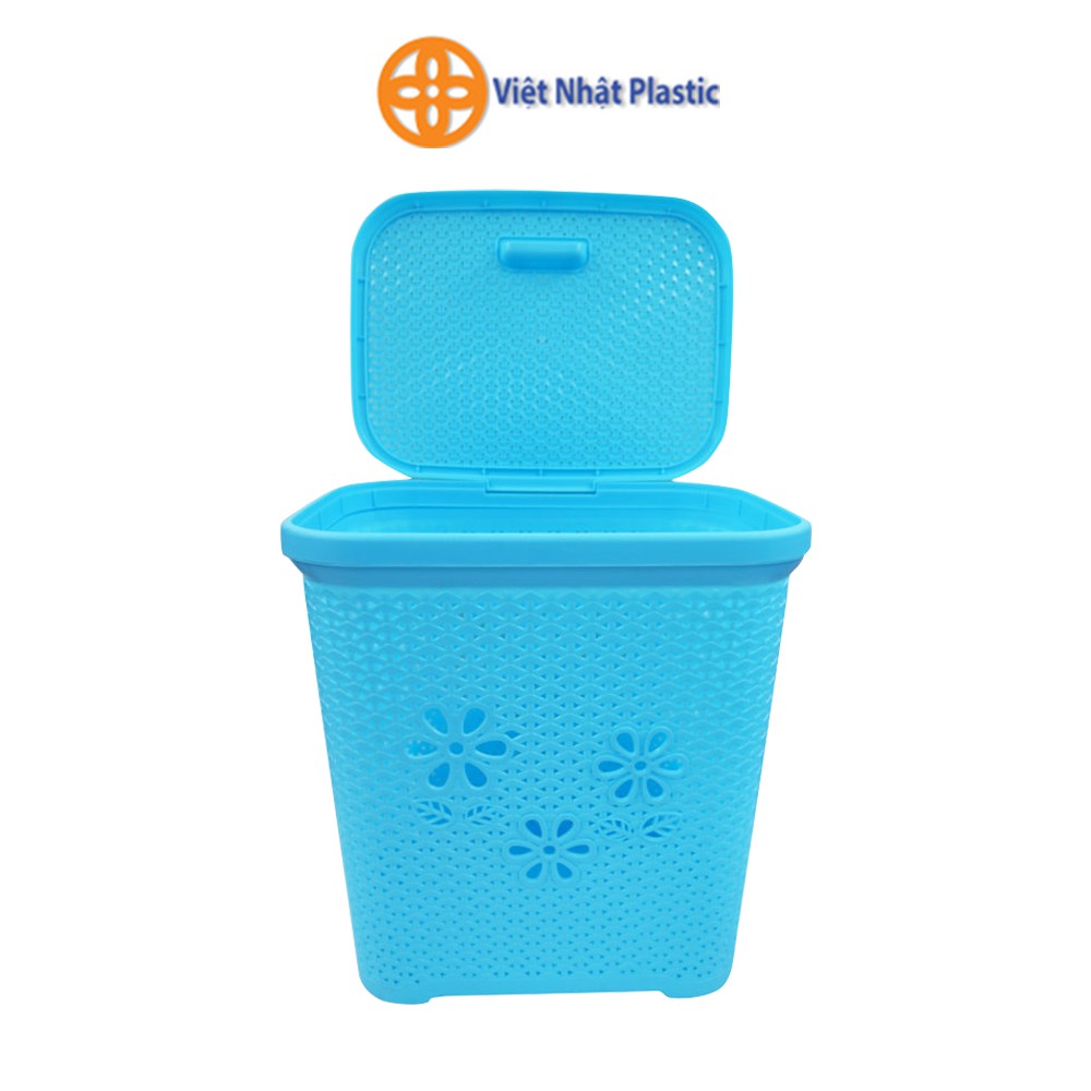 Giỏ nhựa có nắp đựng đồ Việt Nhật Plastic họa tiết hoa