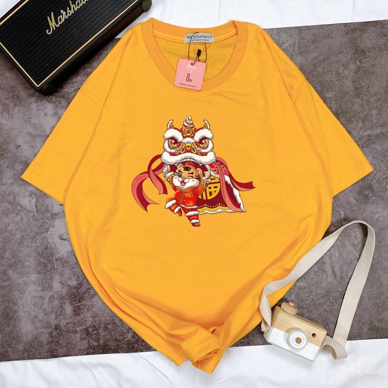 Áo Thun Tết múa lân Nam Nữ Unisex Áo Phông vải cotton thoáng mát cổ tròn - Mẫu con lân 8 - shop.lucas