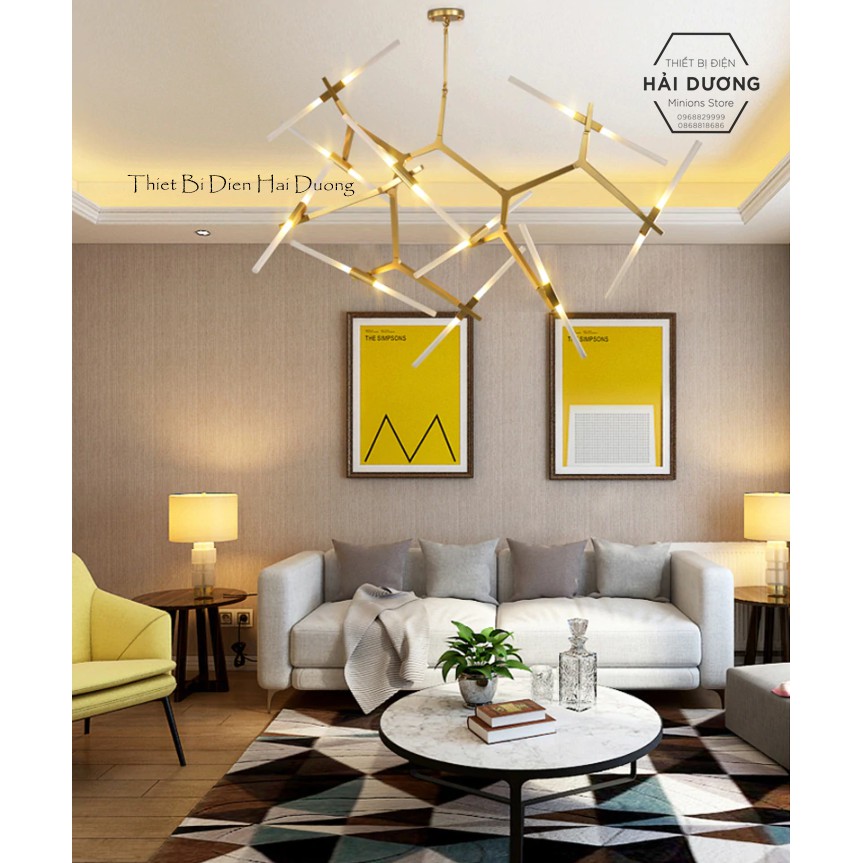 Đèn Chùm Decor Xương Cá 20 Tay (Đen/Vàng) - Tặng kèm 20 bóng led - Có video - Bảo hành 12 tháng