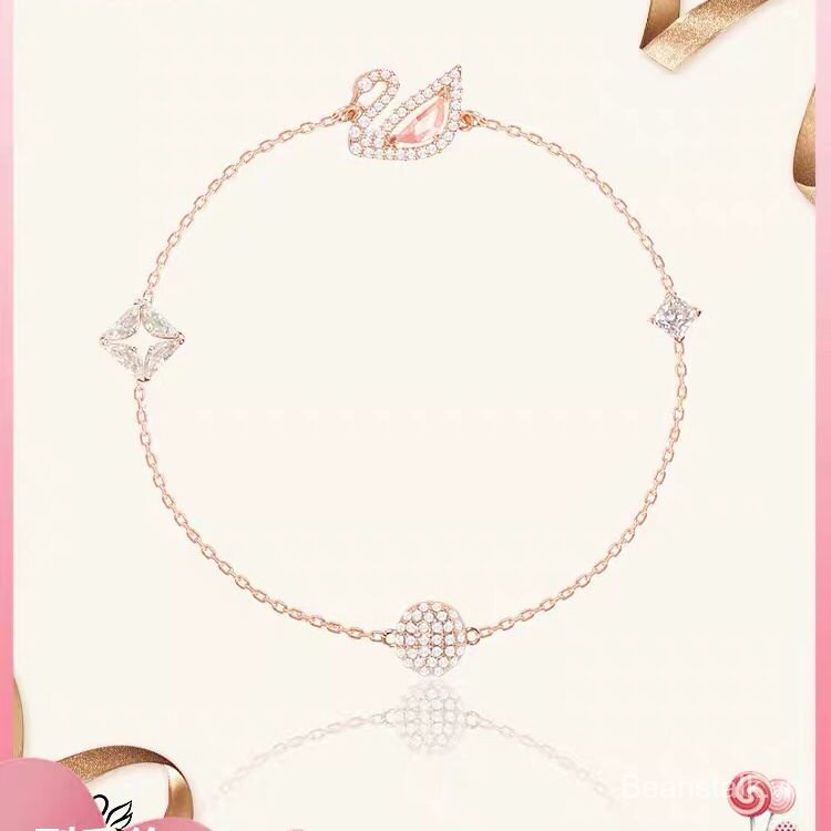 Vòng đeo tay bằng bạc đính đá hình thiên nga hồng xinh xắn aBn7