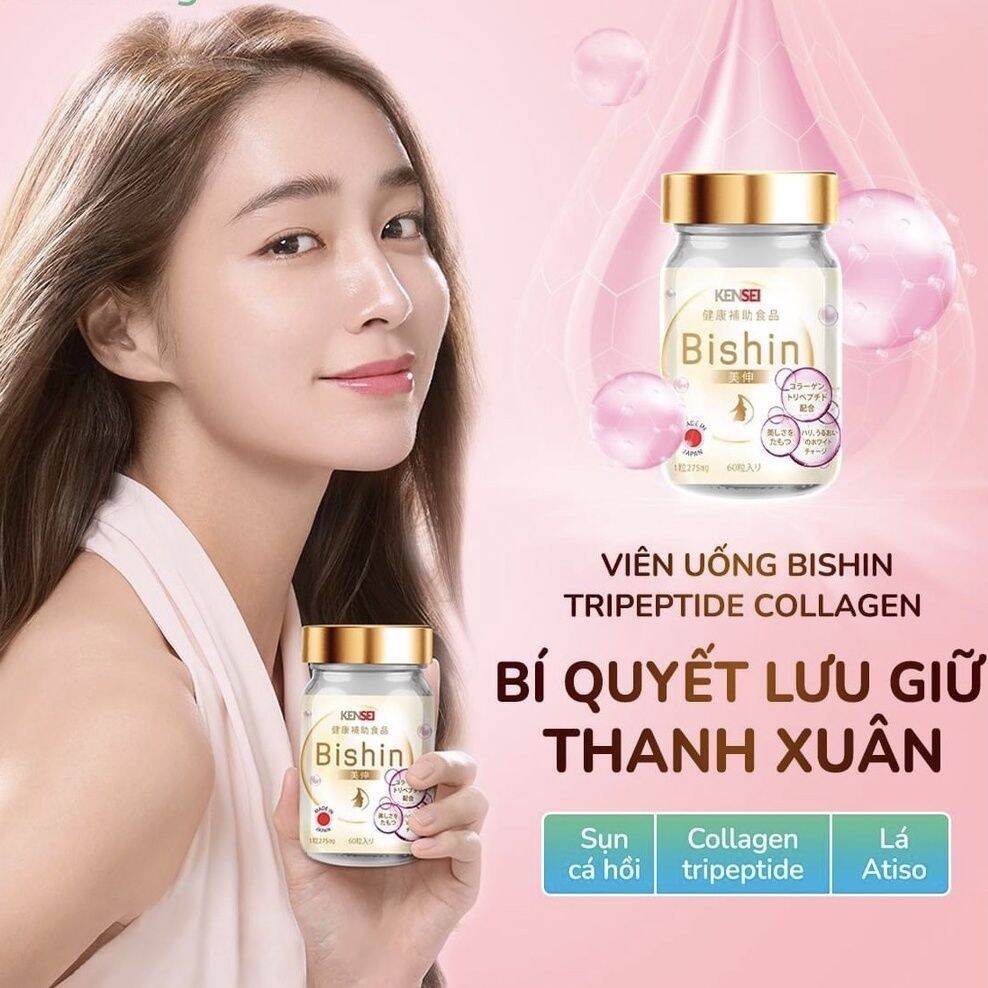 Collagen, Viên uống Bishin Tripeptide Collagen,  làm đẹp, trắng da, tái tạo da, cá hồi, collagen nhật,Nhật bản