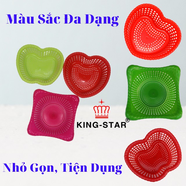 COMBO 3 Rổ Nhựa Nhỏ Tim Táo Vuông KingStar màu ngẫu nhiên