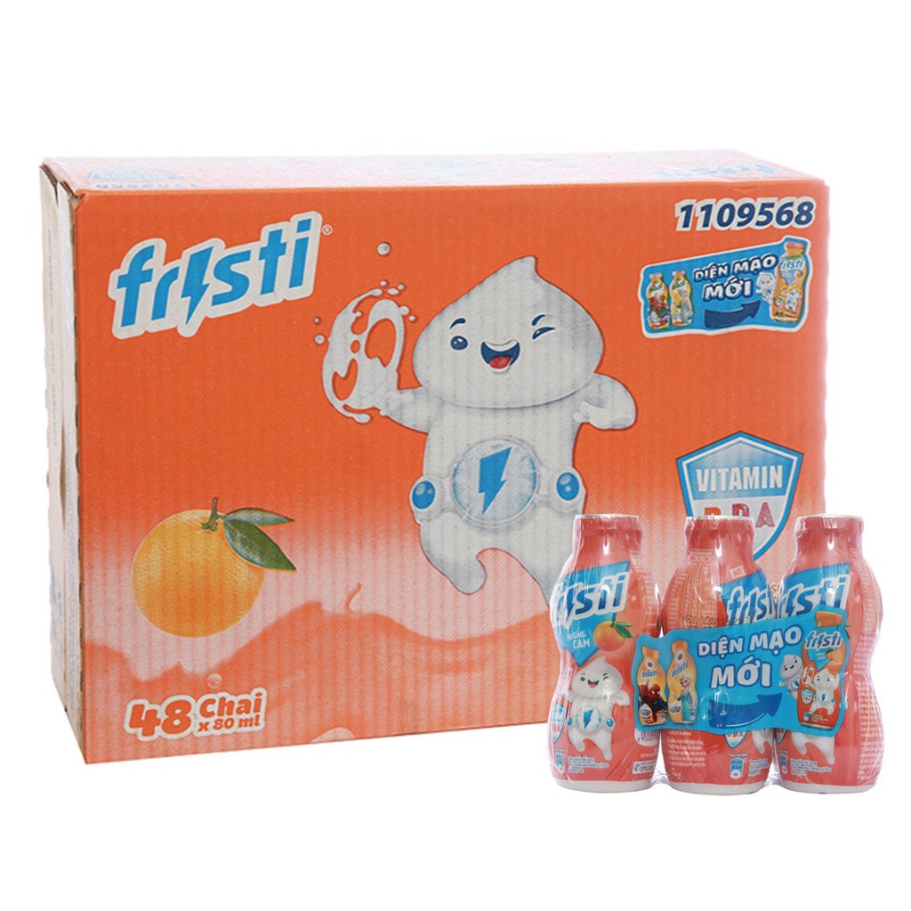 Thùng 48 chai sữa chua uống tiệt trùng Fristi hương cam, dâu, táo, nho 80 ml