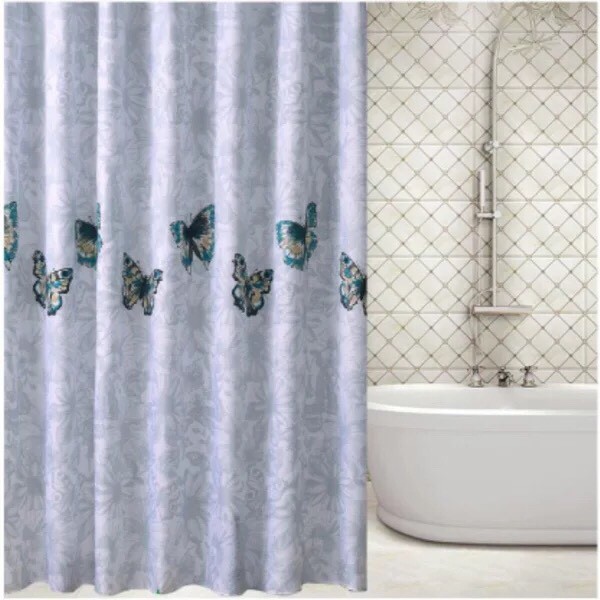 Rèm Phòng Tắm / Rèm Cửa Sổ Họa tiết Hoa Bướm Xanh ngọc lớn 180cm X 180cm Loại 1( Cao Cấp )
