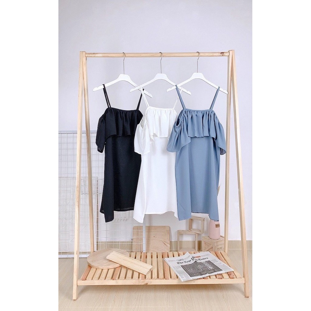 Váy 2 Dây Trễ Vai Rủ PEONYB Nữ [FREESHIP]  Đầm dự tiệc babydoll bánh bèo form rộng màu ĐEN | TRẮNG | XANH Ulzzang