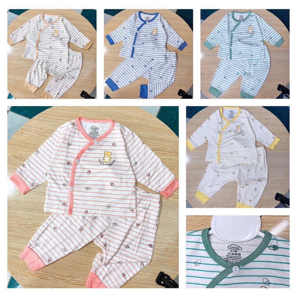 Bộ quần áo dài tay cúc lệch sơ sinh VT Kids vải cotton thun mềm mát quần dài đáp đũng đóng bỉm 3-9kg