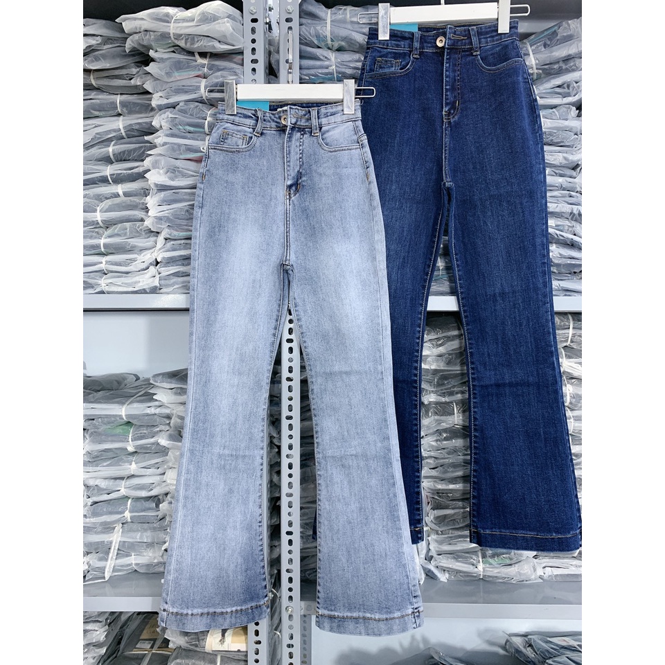 quần jeans nữ ống loe quần bò loe ống bass dài lai to cạp lưng siêu cao chất jean co dãn