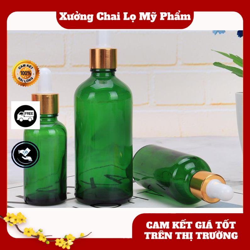 Lọ Chiết Serum ❤ [20ml] Lọ đựng tinh dầu Xanh lá chiết serum Khoen Vàng,Đen,Bạc chai lọ thủy tinh , phụ kiện du lịch