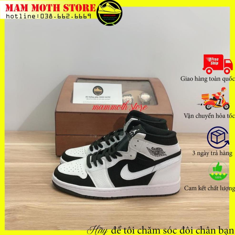 Giày jd, sneaker nam nữ,air jor dan 1 mid white black trắng đen cao cổ full size linh pk MAMMOTH