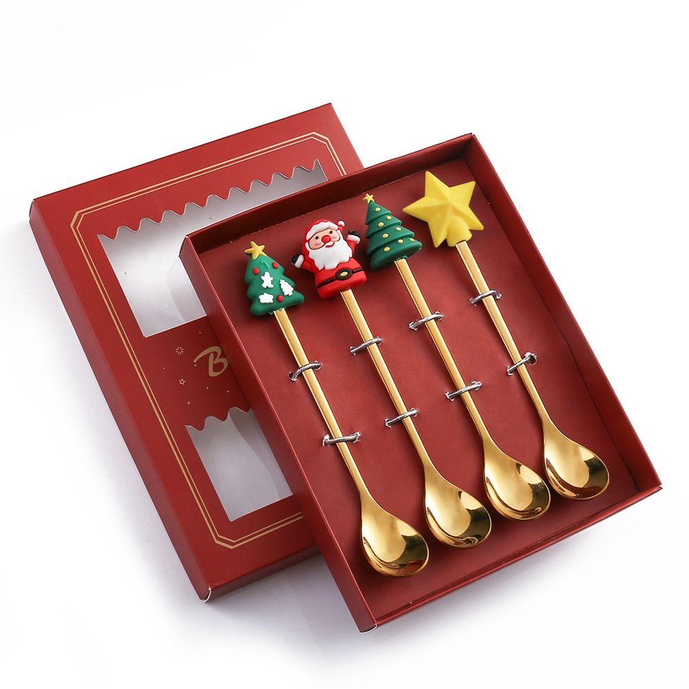 Bộ 4 / 6 Muỗng Nĩa Mạ Điện Họa Tiết Giáng Sinh Dễ Thương
