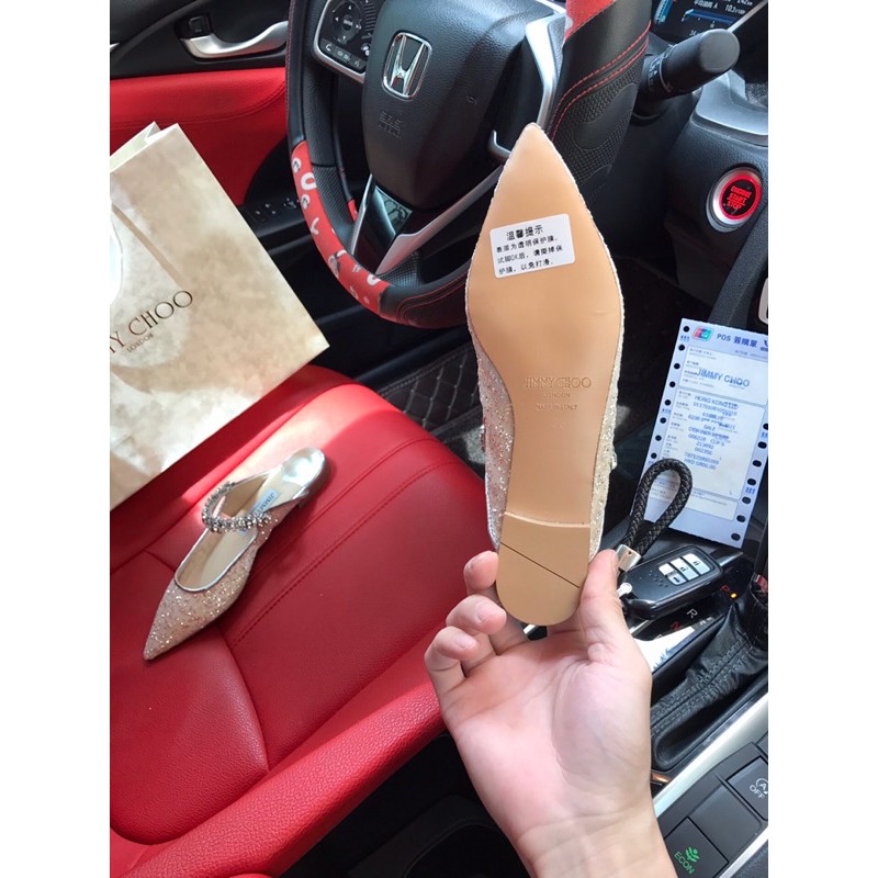 Giày bệt mũi nhọn Jymmy Choo đính đá cao cấp chất liệu lưới bên ngoài lót da bên trong siêu đẹp
