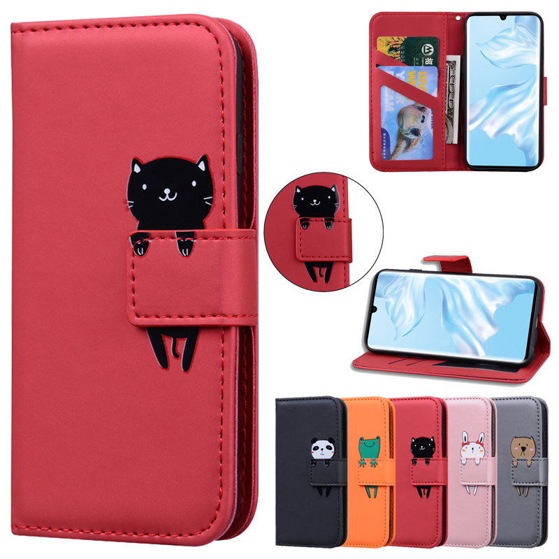 Cartoon Animals Casing iPhone 5 5S 6 6S Plus X XR XS Max SE Flip Leather Case Cute Cat Card Slot Wallet Soft Shell