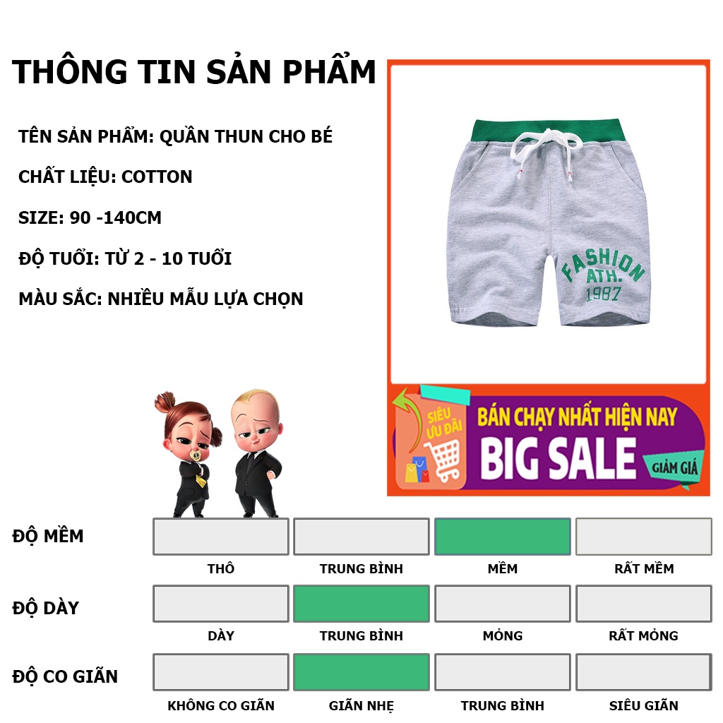 Quần short cho bé BETOP quần đùi  bé trai phong cách thể thao chất cotton hàng xuất khẩu