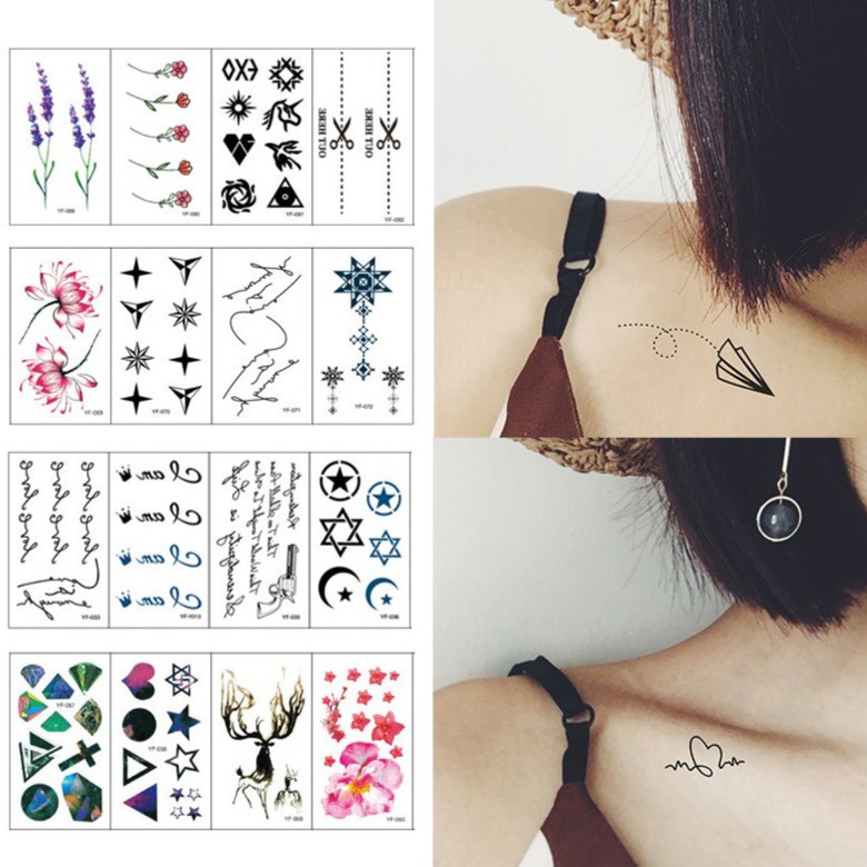 Set 30 tấm tatoo chống thấm nước, Miếng dán hình xăm giả 15 ngày nhiều mẫu, dán lưng, vai, ngực, hông cá tính