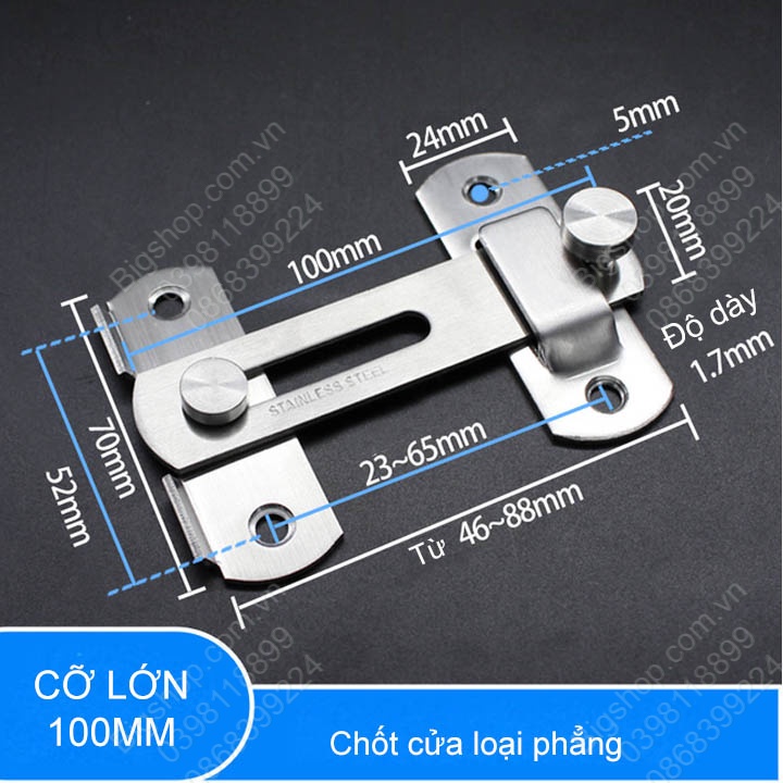 Bộ chốt cài cửa trượt, cửa lùa có then cài, vật liệu bằng inox 201 không gỉ