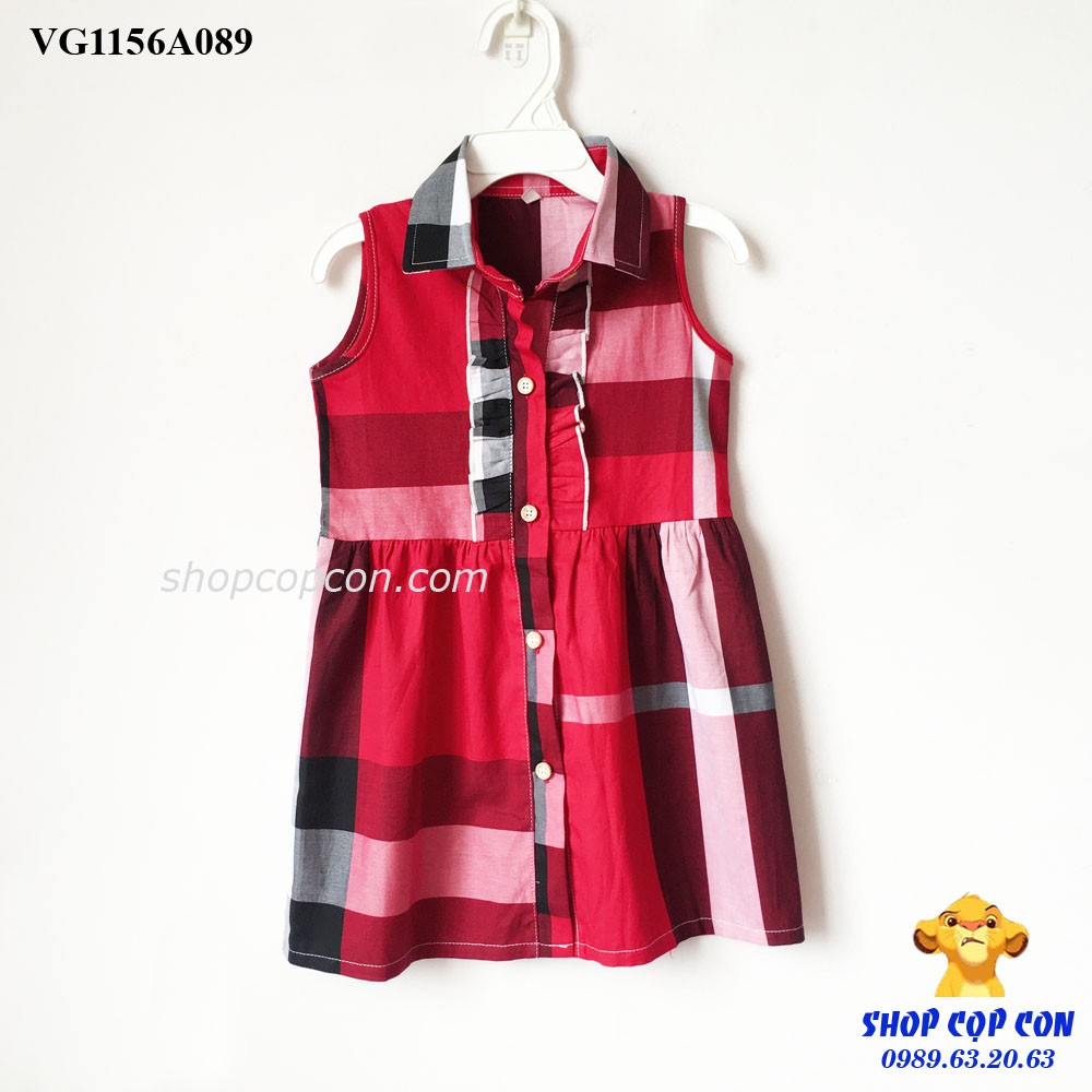 Đầm caro cổ sơ mi cho bé từ 12-28kg