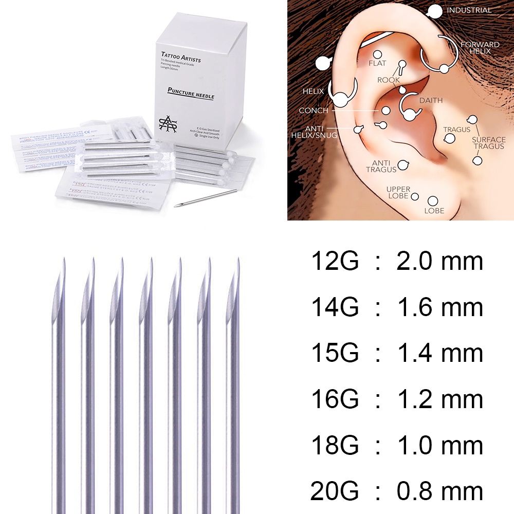 Set 5-100 Khuyên Xỏ Cơ Thể Bằng Thép Không Gỉ Sử Dụng Một Lần