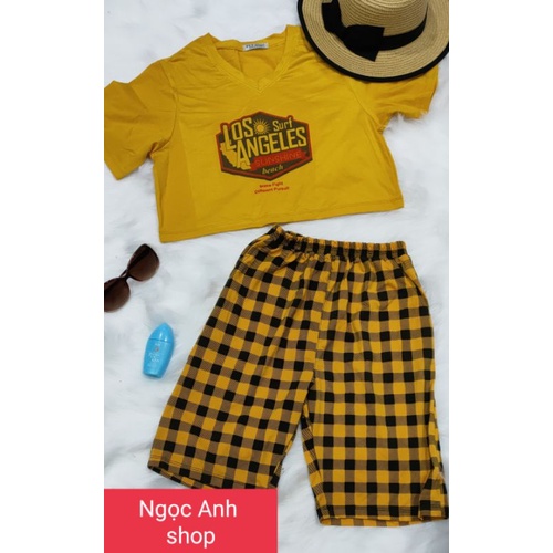 Bộ thun cotton tay ngắn quần lửng