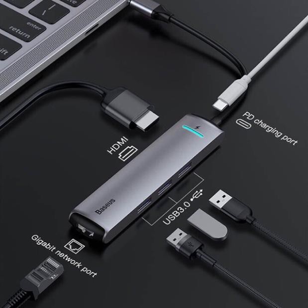 Baseus 6in1 HUB Adapter USB Loại C để USB 3.0 HDMI RJ45 đối với MacBook Pro HUB Splitter đối với Huawei matebook- BH 18T