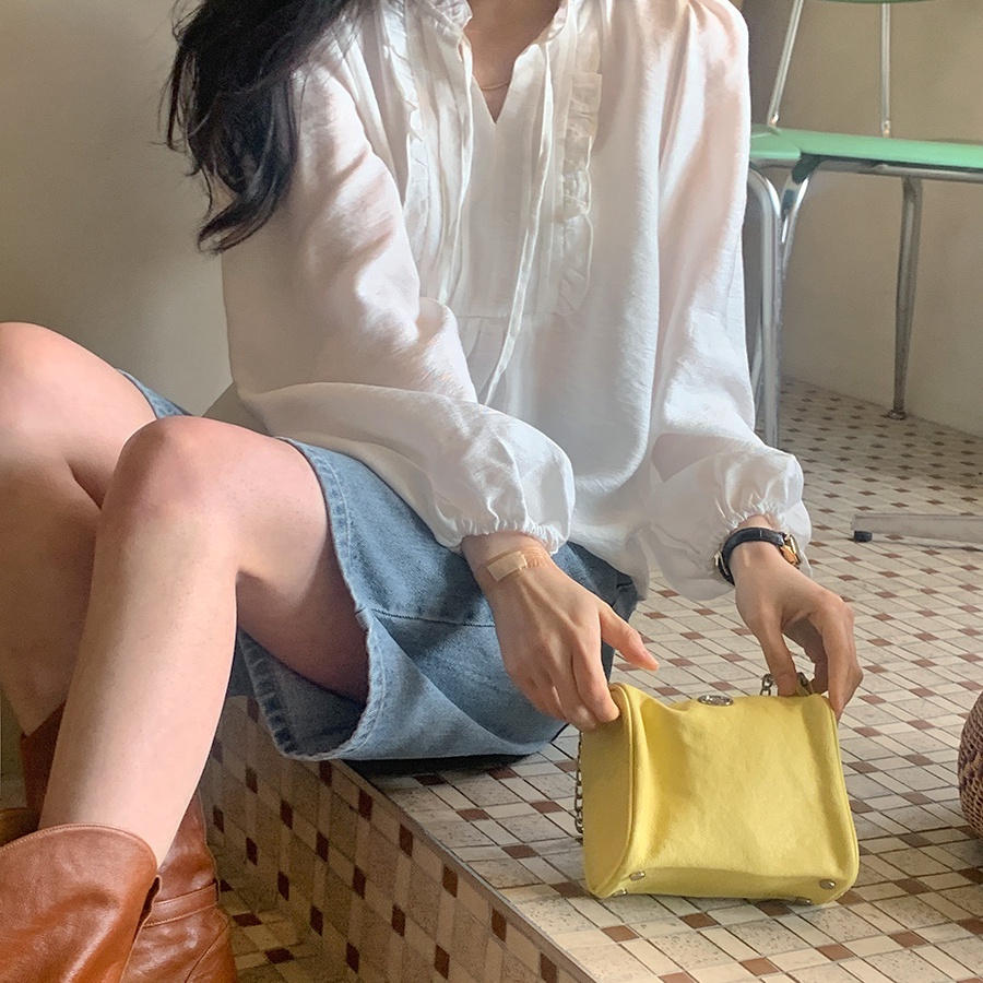 SUXI Áo Sơ Mi Cotton Mềm Dáng Rộng Dài Tay Phối Dây Thắt Phong Cách Hàn Quốc Sành Điệu