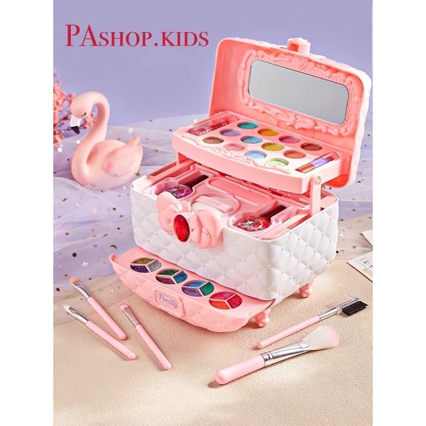 Đồ chơi trang điểm cho bé gái màu hồng cao cấp bộ đồ làm đẹp chất thật cho bé từ 3 tuổi