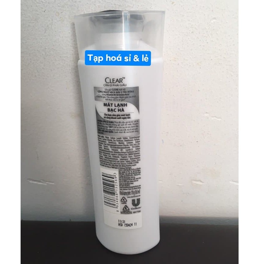 Dầu gội Clear mát lạnh bạc hà chai 180g