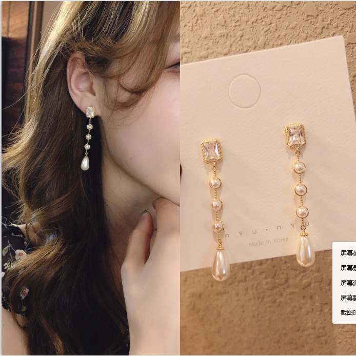 (MớI) Bông Tai HìNh Tim ĐíNh NgọC Trai Giả Xinh XắN