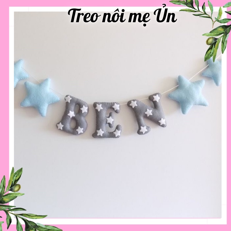 Bảng tên treo phòng ngủ handmade, bảng tên trang trí thôi nôi cực đẹp mẫu Chữ kèm Sao