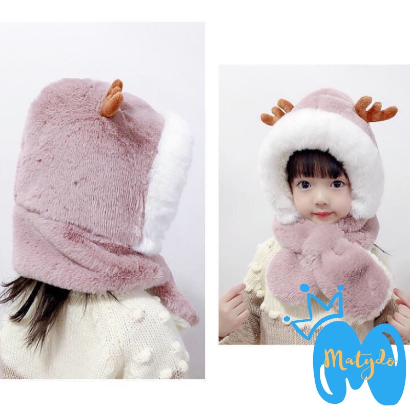 Mũ nón len thu đông MATYDO cho bé trai bé gái liền khăn nỉ bông giữ ấm cho trẻ từ 1-7 tuổi