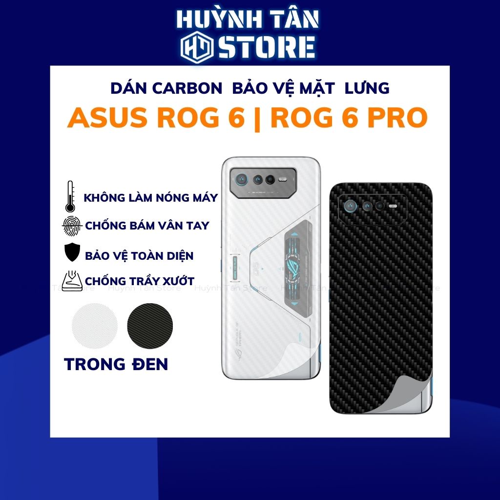 Miếng dán rog phone 6 carbon trong và đen chống trầy xướt chống bám vân tay phụ kiện huỳnh tân store