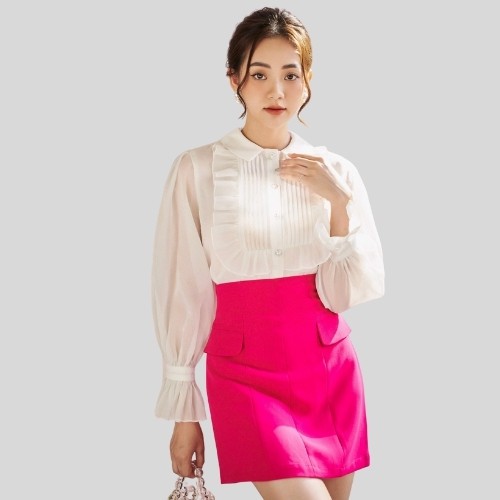RECHIC Áo Meliora Màu Trắng cổ tròn tay dài dễ phối xinh xắn tiểu thư dễ thương dạo phố
