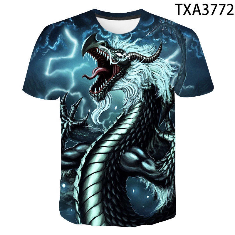 Áo Thun Tay Ngắn In Hình Rồng 3D Thời Trang Mùa Hè 2022 XS-3XL Cho Nam Nữ