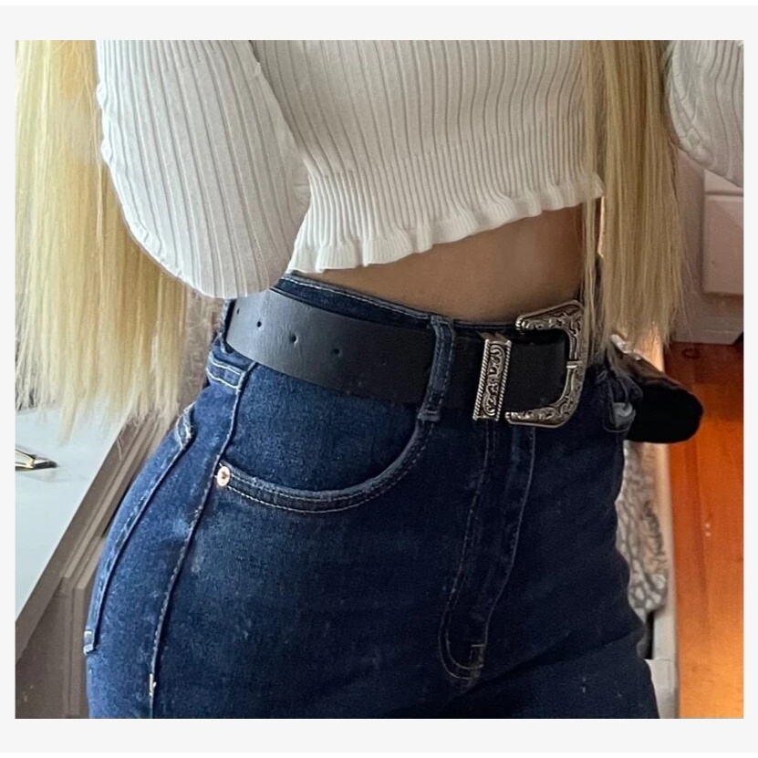 SmileFairyCCThắt Lưng Da Khóa Kim Loại Cổ Điển Cho Nữ Thắt Lưng Da Giả Khắc Họa Tiết Thời Trang