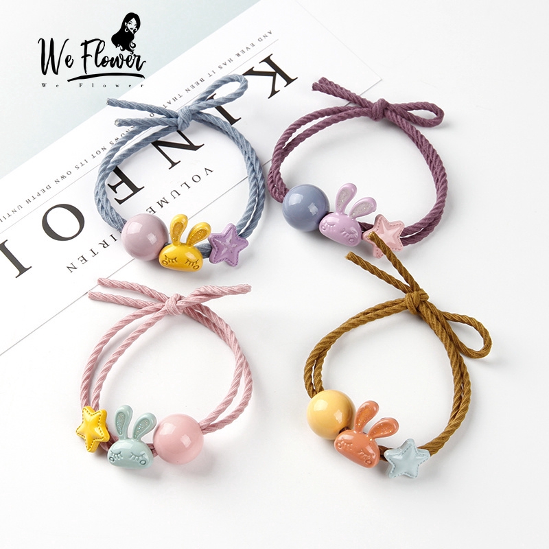 Dây buộc tóc WE FLOWER co giãn thiết kế thỏ hoạt hình xinh xắn đáng yêu dành cho bé gái