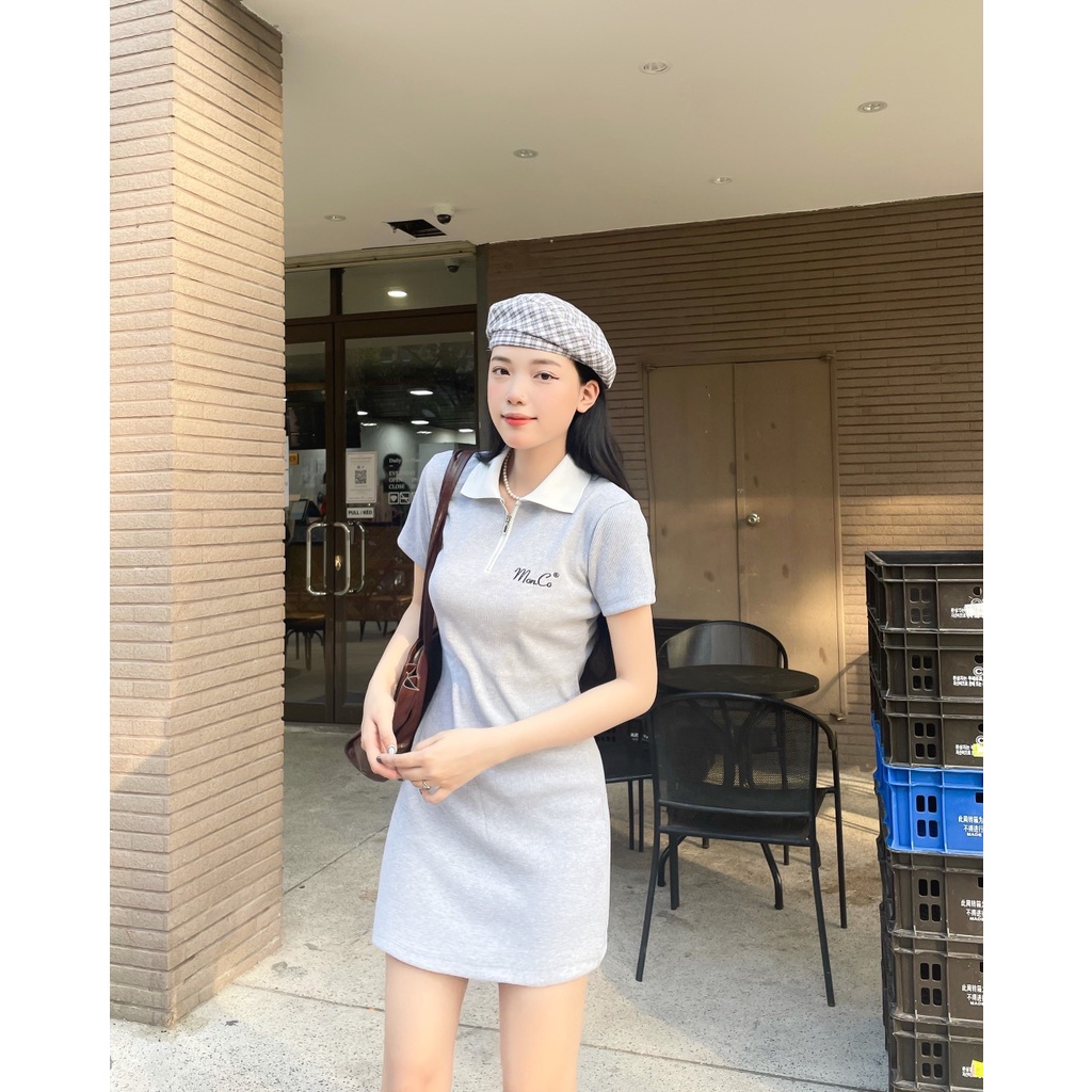 Váy Polo Mon Ôm Body Chất Bo Gân Dày Dặn Thêu Mon.Co SS0317