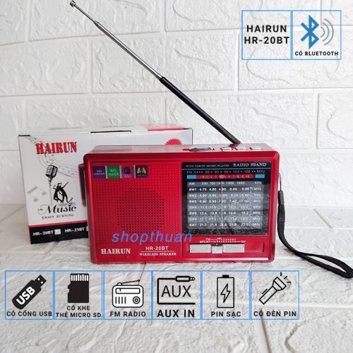 Đài Radio HAIRUN HR-20BT ⚡FREE SHIP⚡ Chạy USB , Thẻ Nhớ , Kiêm Đèn Pin . Bắt Sóng Cực Tốt , Loa To , Dễ Sử Dụng