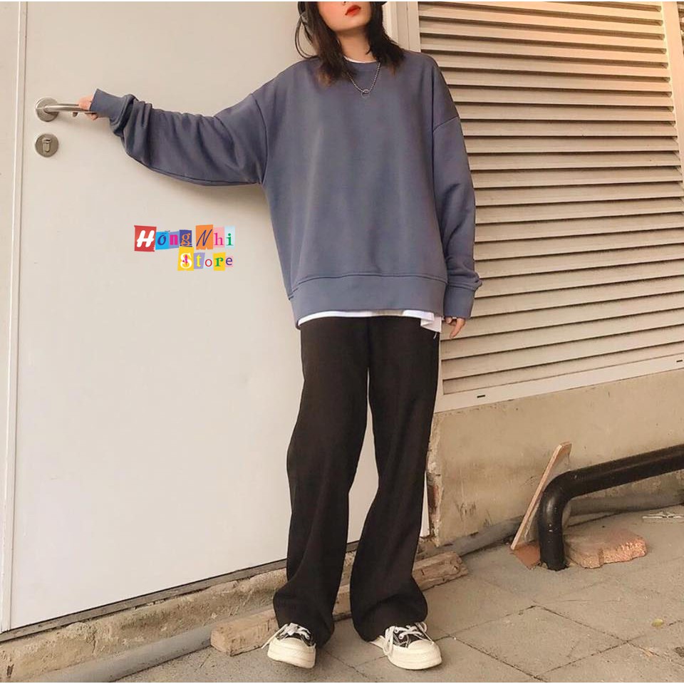 Áo Sweater Trơn Ulzzang Unisex Màu Xám Đậm Chất Nỉ Bông Cao Cấp Dáng Rộng Nam Nữ - MM