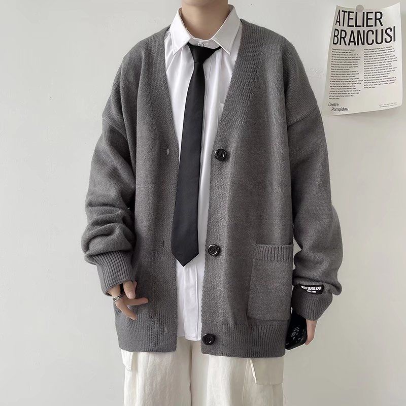 Áo Khoác Cardigan Dáng Rộng Cổ Chữ V Màu Sắc Đơn Giản Thời Trang Xuân Thu 2022 Cho Nam Giới