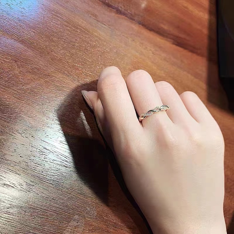 Nhẫn Hở Đính Đá Kim Cương Phong Cách Retro Cá Tính Có Thể Điều Chỉnh