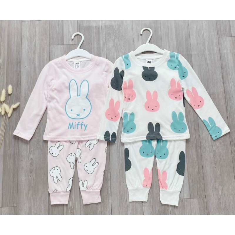 combo 2 bộ thỏ hồng và thỏ trắng chất cotton mùa thu đông cho bé gái