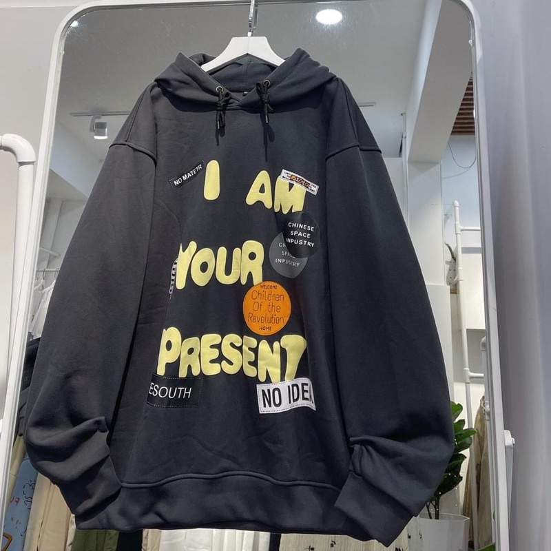 (CÓ SẴN) Áo Hoodie Nỉ bông PRESENT form rộng unisex (nam nữ mặc được)