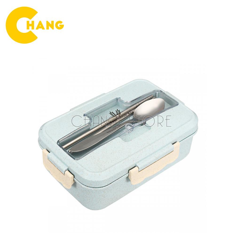 Hộp đựng cơm, khay đựng cơm văn phòng lúa mạch 3 ngăn Tặng đũa và thìa Inox