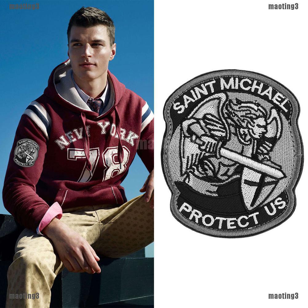 ❤Miếng khóa dán dùng vá quần áo hình chữ "Saint St. Michael Protect Us" độc đáo
