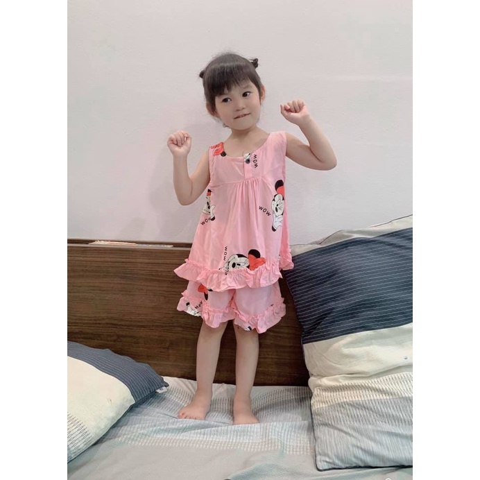 Bộ lanh bé gái may bèo điệu đà - BLB