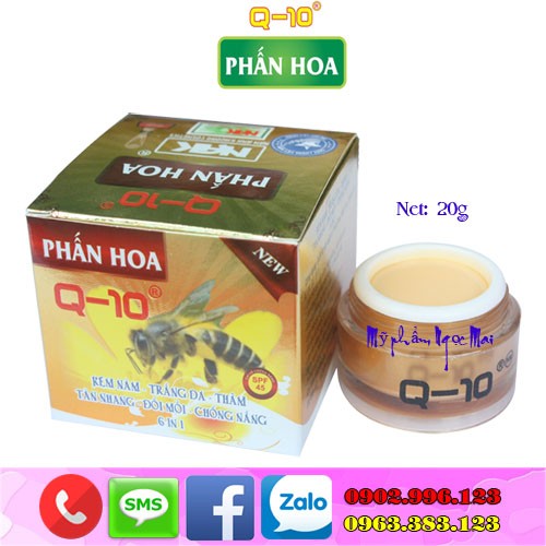 Kem Nám - Trắng Da - Thâm - Tàn Nhang - Đồi Mồi - Chống Nắng 6 in 1 Q-10 Phấn Hoa (20g)