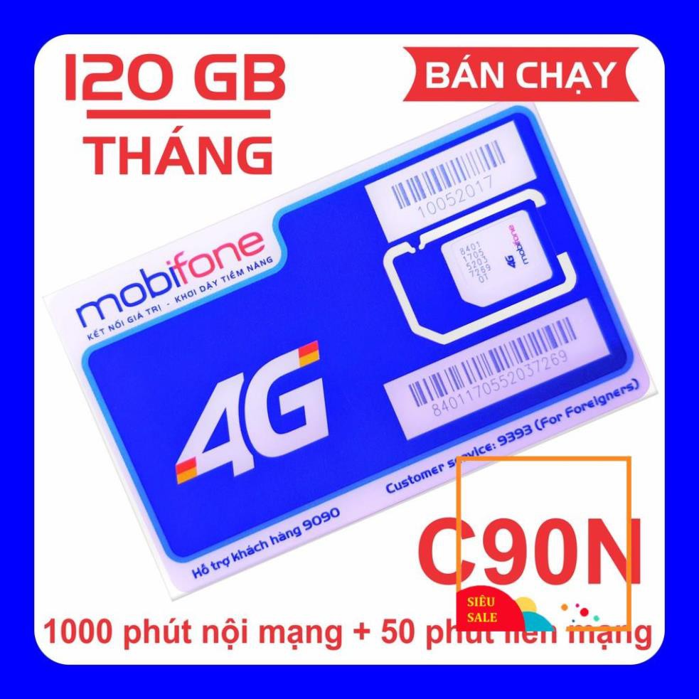 [Free 30 ngày] Sim 4G Mobi C90N 120 GB/tháng + 1000 phút gọi nội mạng + 50 phút liên mạng