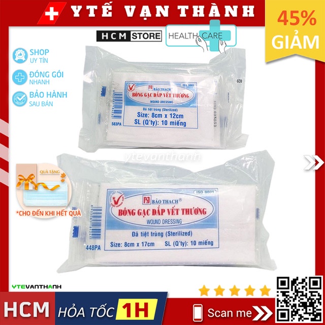 ✅ Bông Gạc Đắp Vết Thương Bảo Thạch (Gói 10 miếng) | Gạc Y Tế Tiệt Trùng -VT0213 | Y Tế Vạn Thành