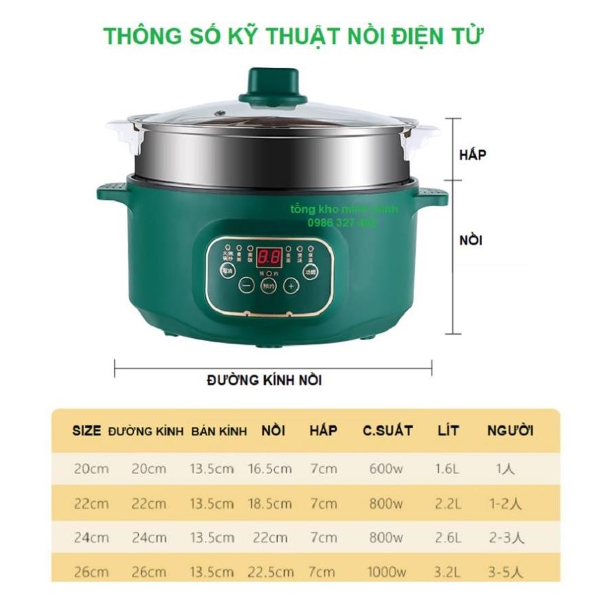 [CẢM ỨNG-P.BẢN TIẾNG ANH] Nồi Lẩu Mini, Nồi Lẩu Điện Đa Năng Kèm Hấp Inox Cao Cấp⚡Nấu Cơm,Lẩu,Canh, Chiên, Xào,Cháo,Hấp⚡